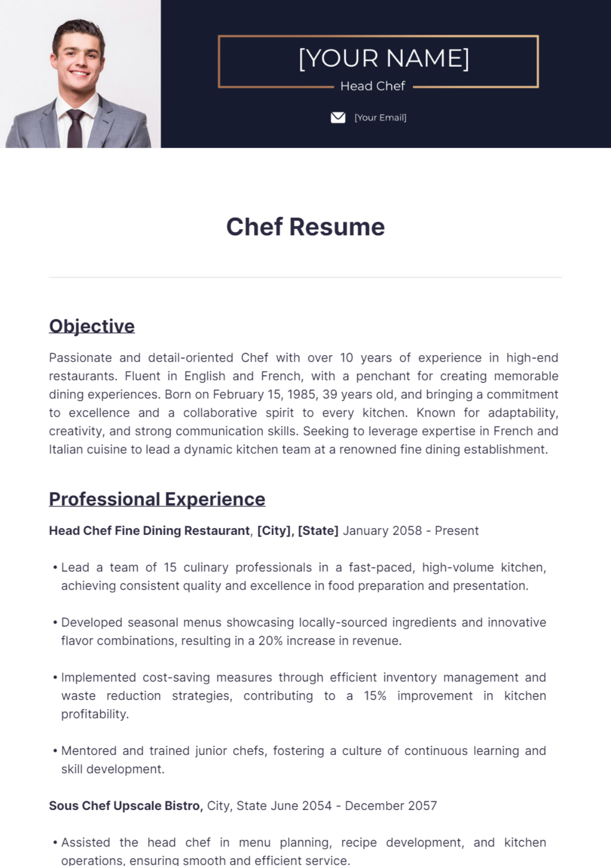 Chef Resume - Edit Online & Download