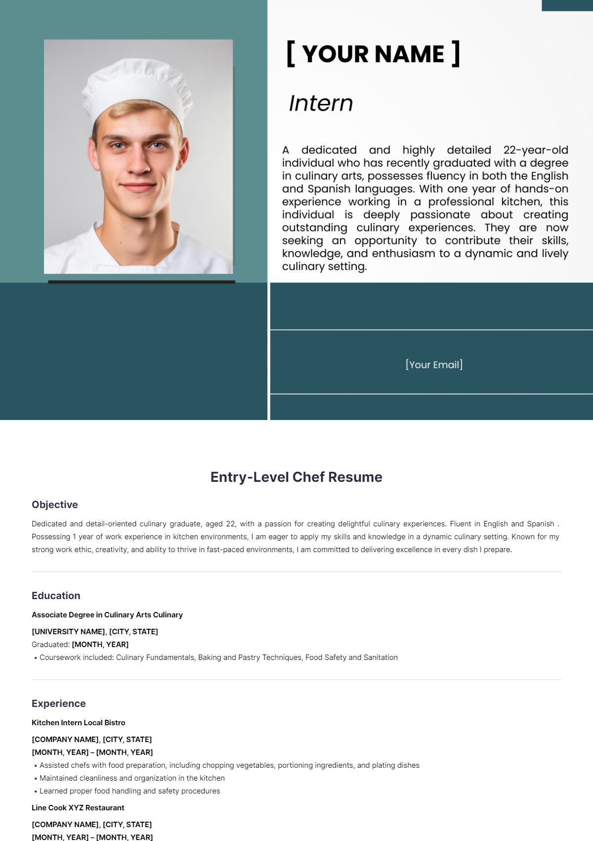 Entry-Level Chef Resume - Edit Online & Download