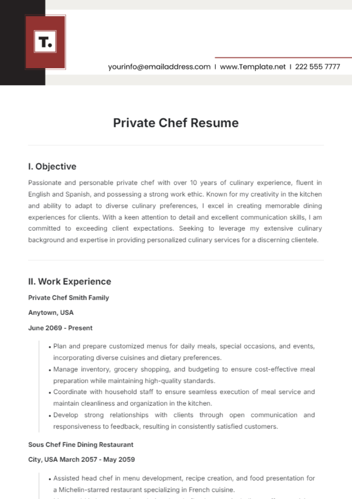 Private Chef Resume Template - Edit Online & Download