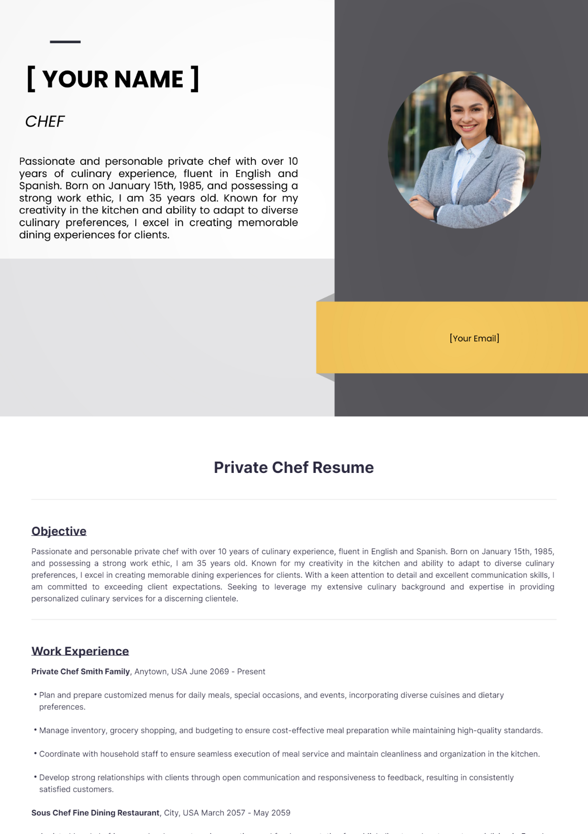 Private Chef Resume - Edit Online & Download