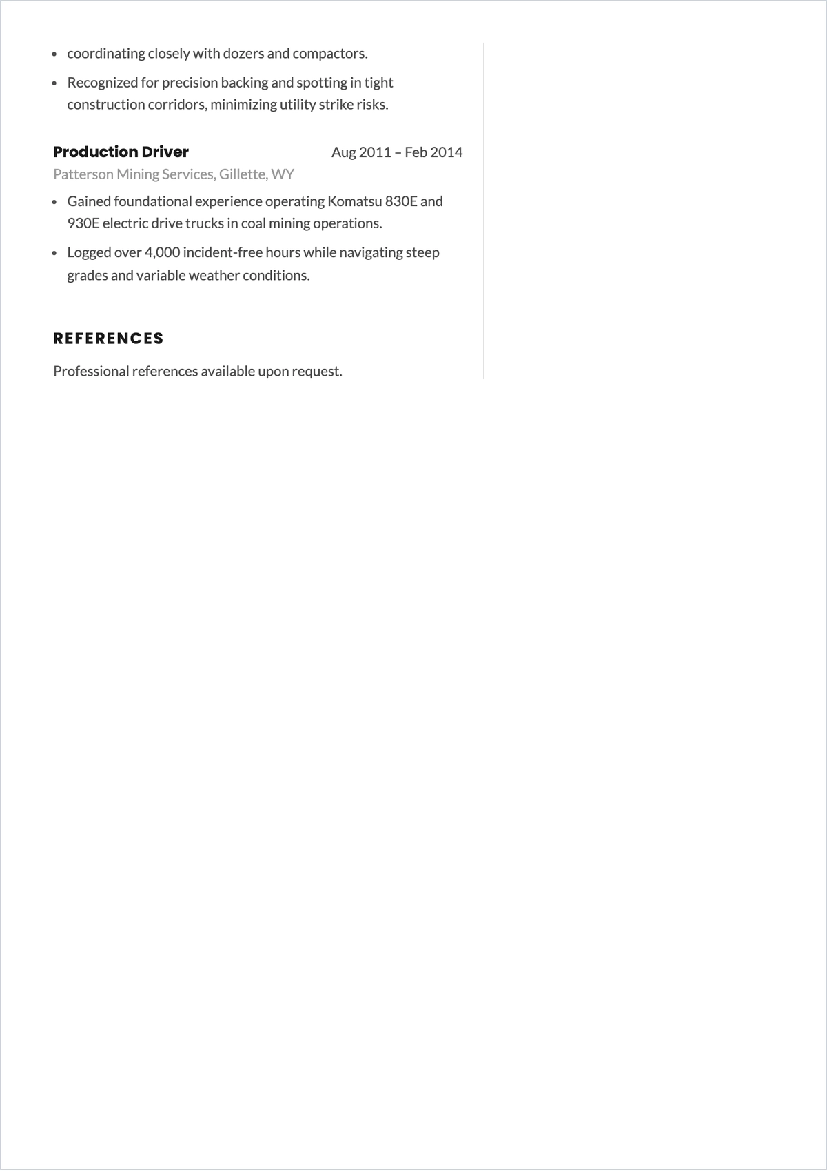 Free Rock Truck Driver ATS Resume Template, AI Resume Builder