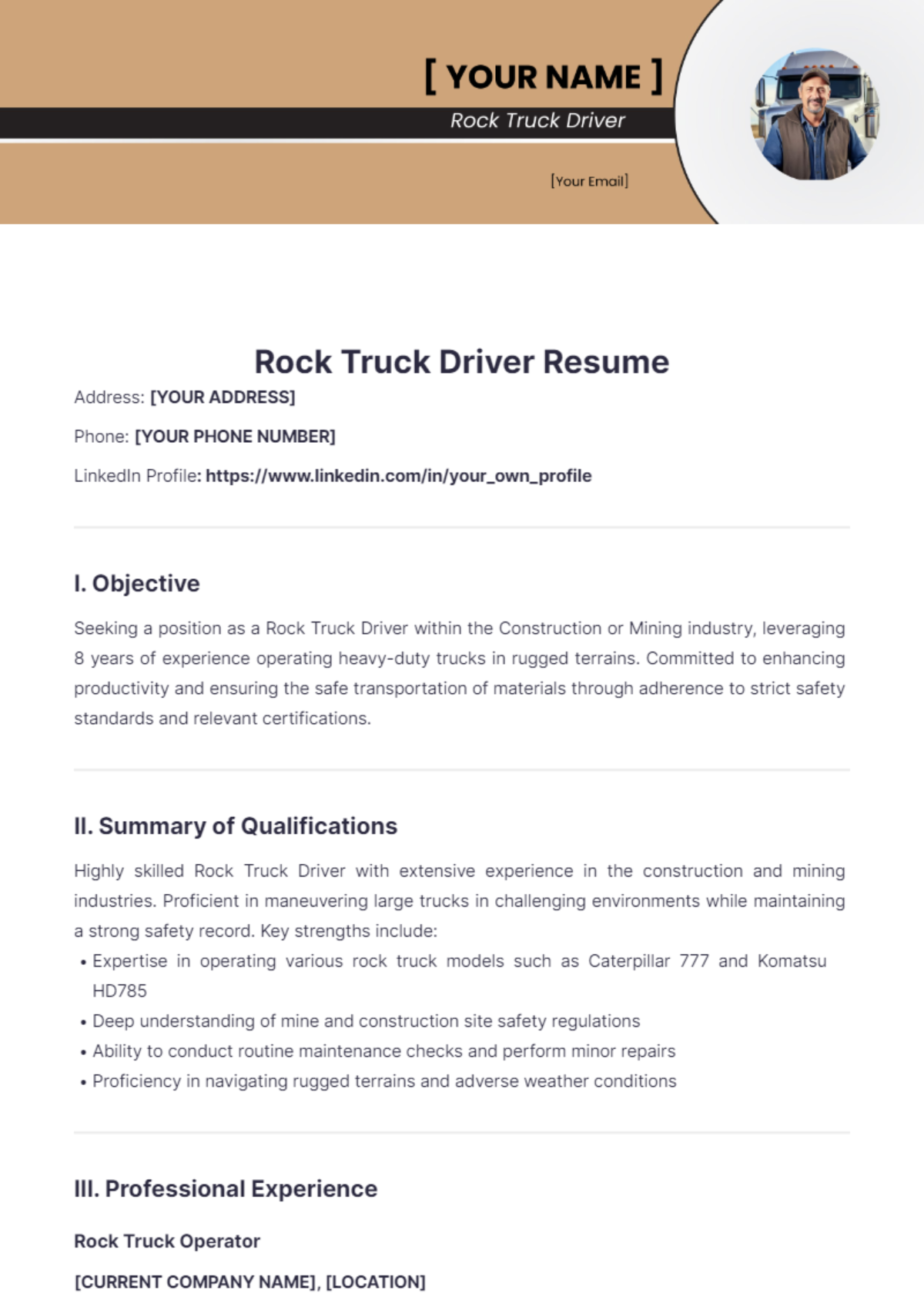 Free Rock Truck Driver Resume Template - Edit Online & Download ...