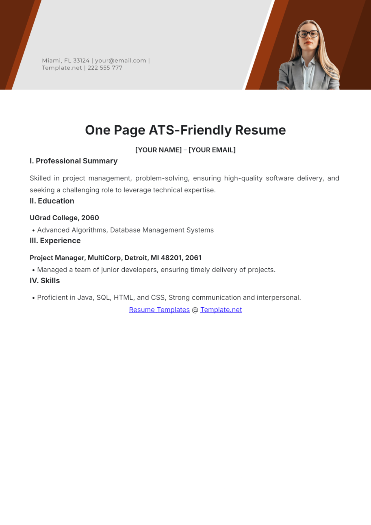 One Page ATS-Friendly Resume - Edit Online & Download