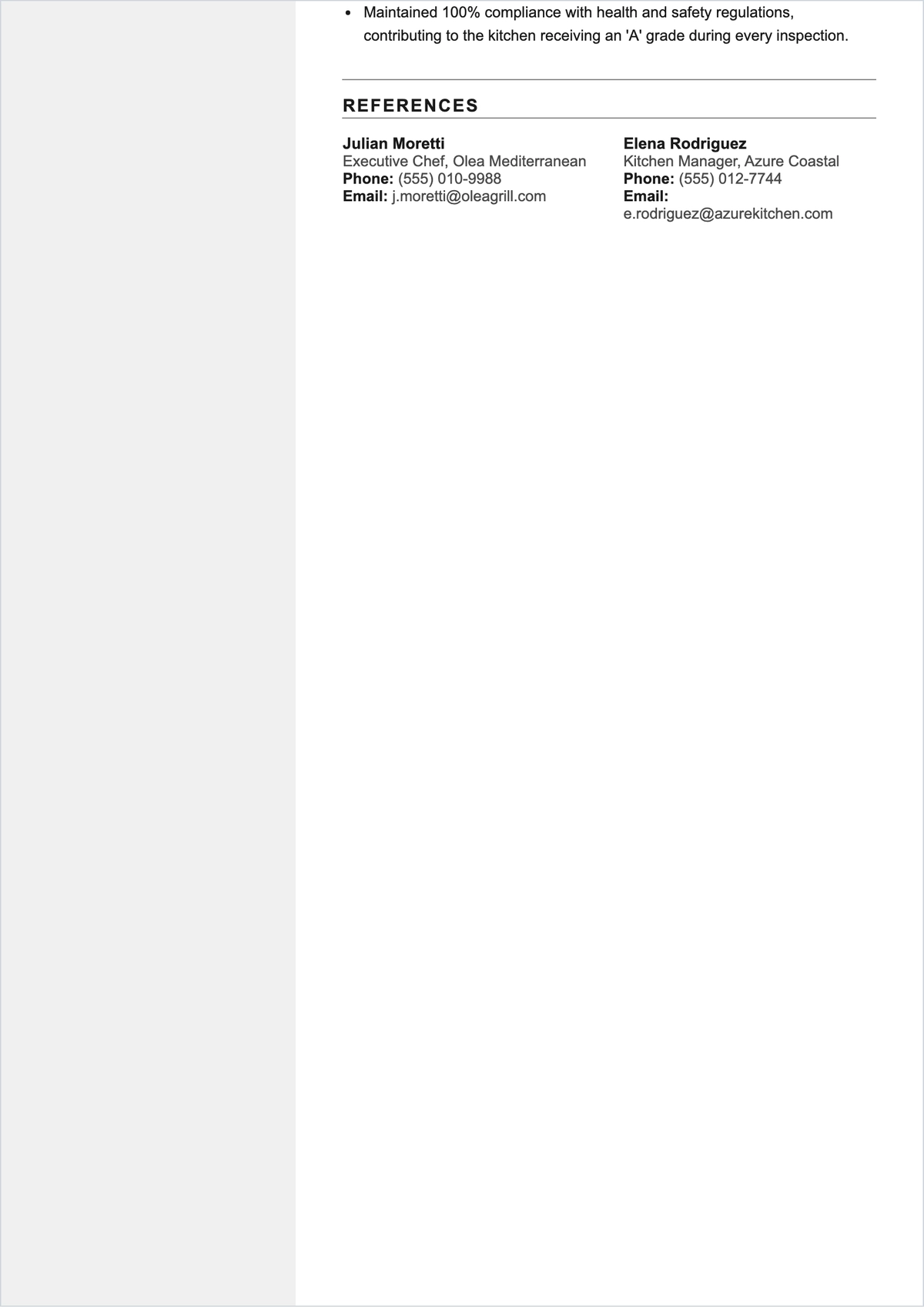 Free Assistant Chef Resume Template to Edit Online