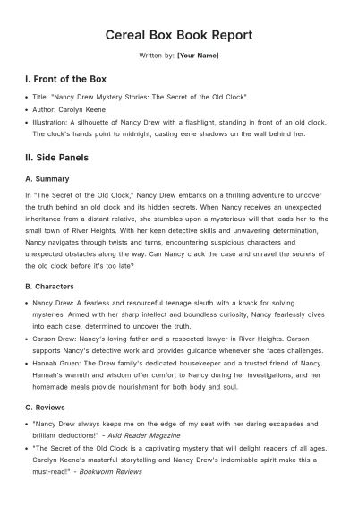 Free Cereal Box Book Report Template to Edit Online