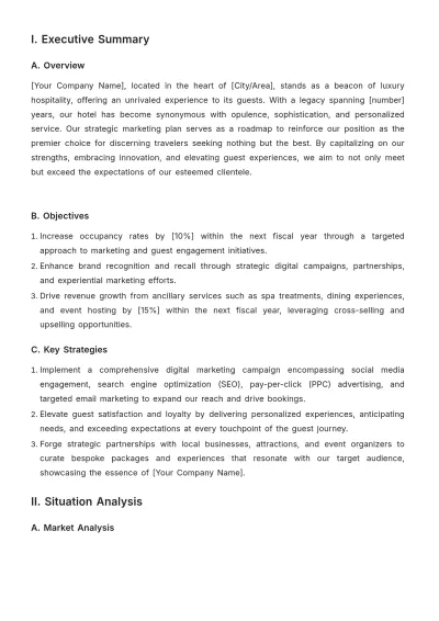 Free Strategic Marketing Plan for a Hotel Template to Edit Online