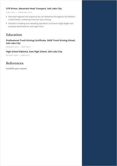 Free Long Haul Truck Driver ATS Resume Template, AI Resume Builder