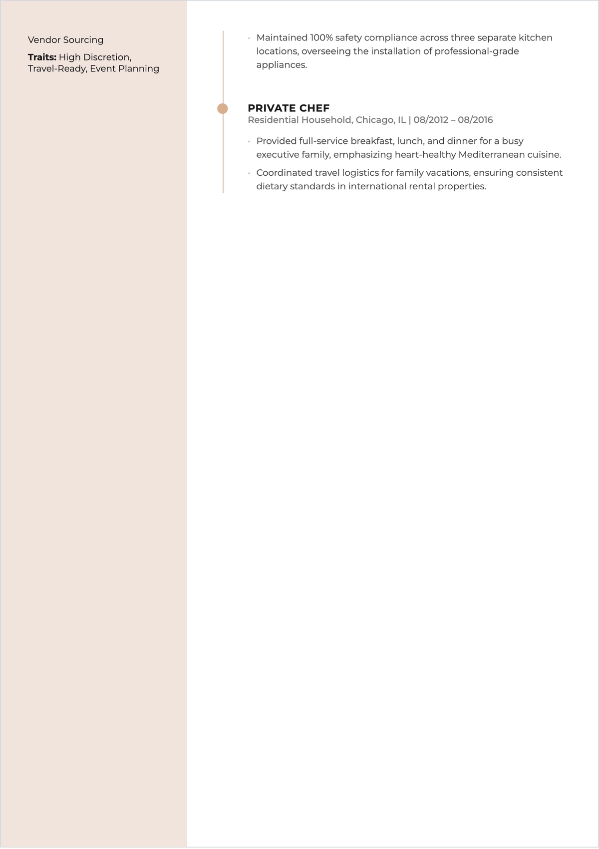 Free Personal Chef ATS Resume Template, AI Resume Builder