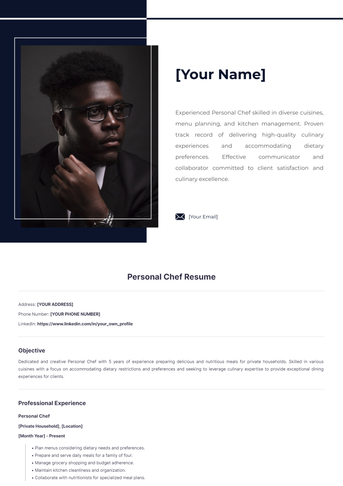 Personal Chef Resume - Edit Online & Download