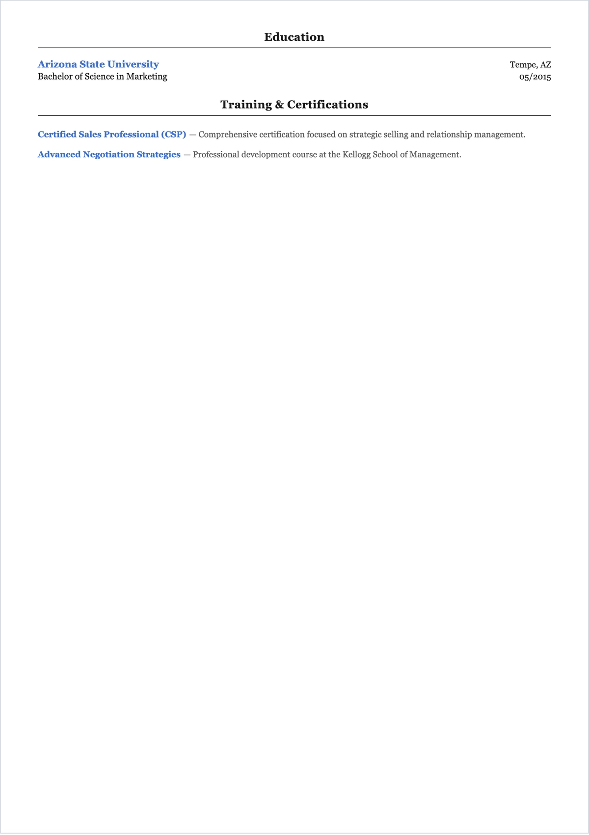 Free One Page Sales Manager ATS Resume Template, AI Resume Builder
