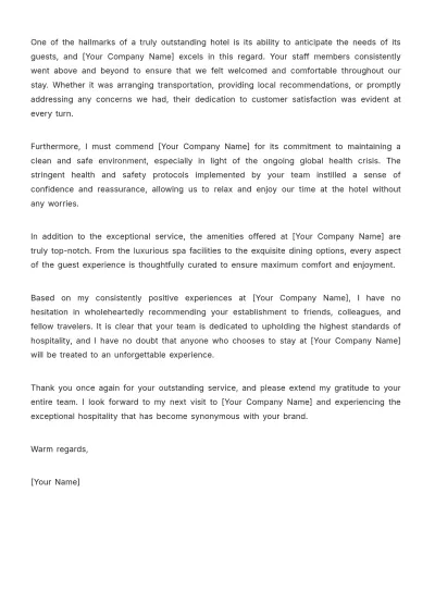 Free Recommendation Letter for Hotel Services Template to Edit Online