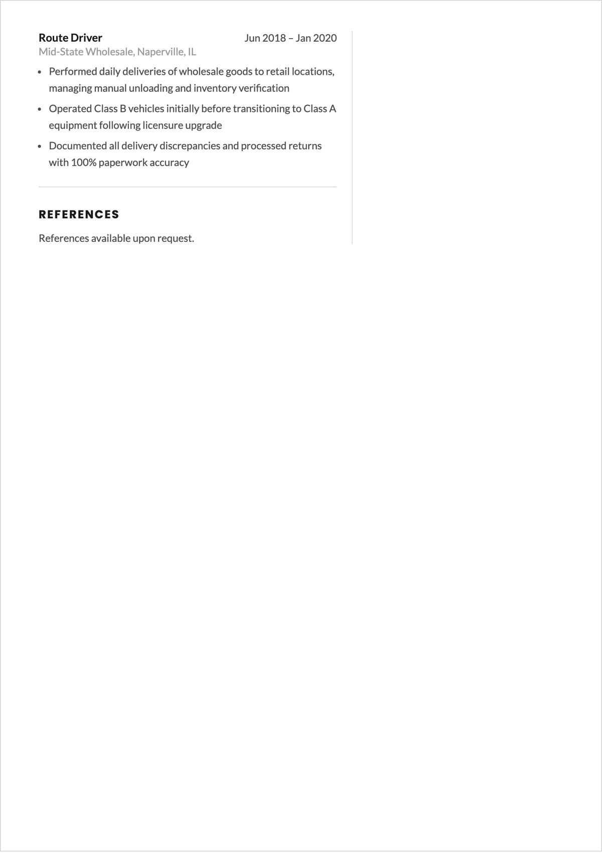 Free Delivery Truck Driver ATS Resume Template, AI Resume Builder