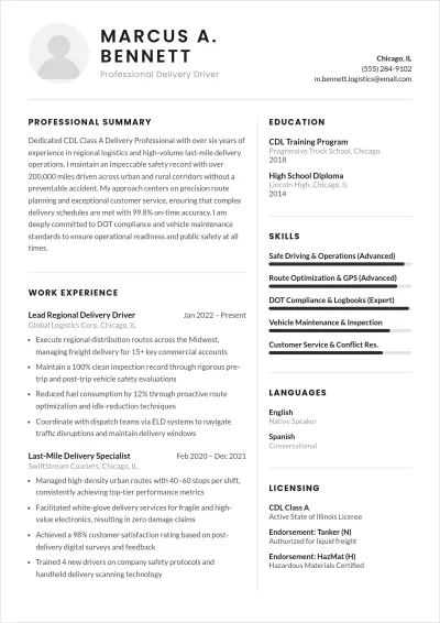 Free Delivery Truck Driver ATS Resume Template, AI Resume Builder