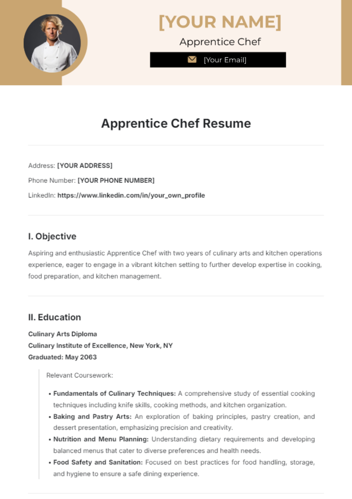 Apprentice Chef Resume Template - Edit Online & Download