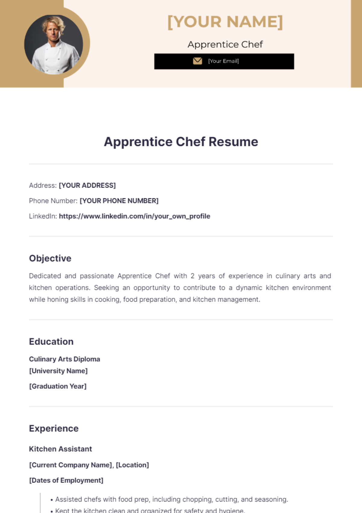 Apprentice Chef Resume - Edit Online & Download