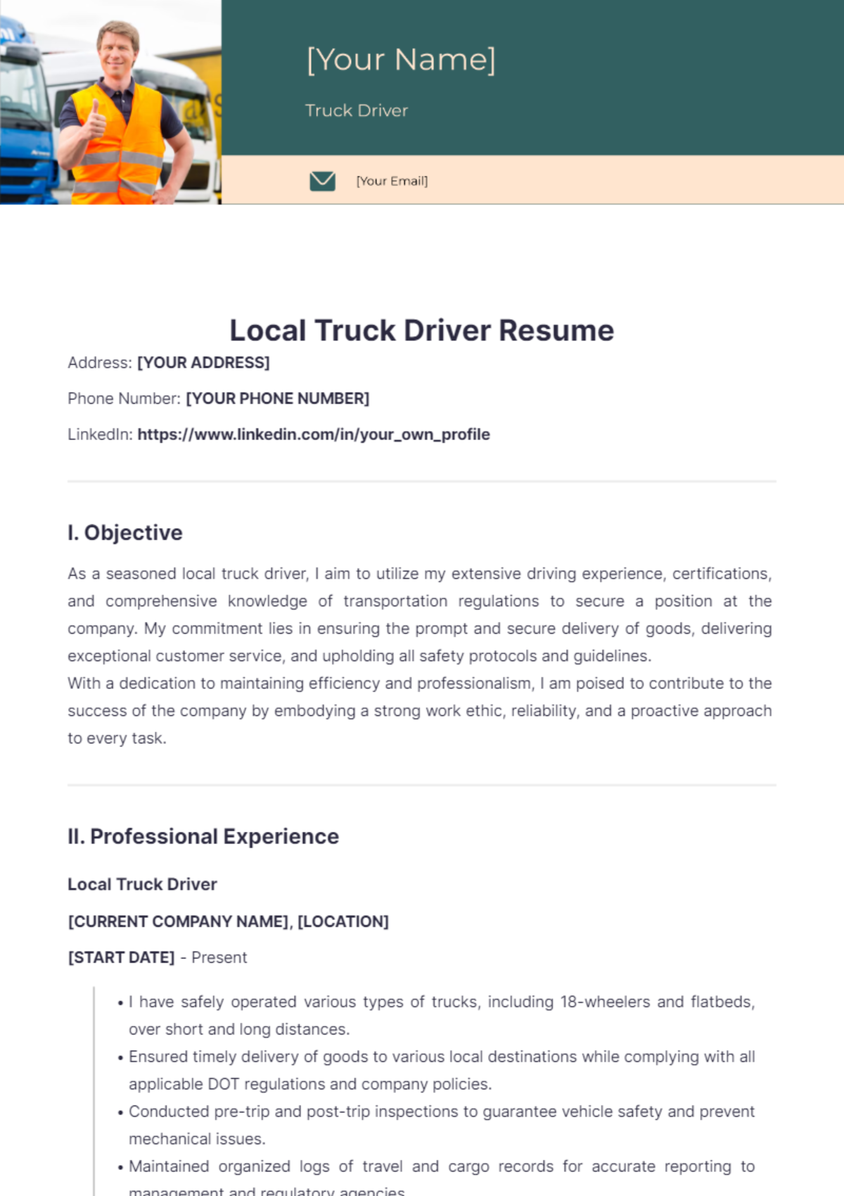 Local Truck Driver Resume - Edit Online & Download