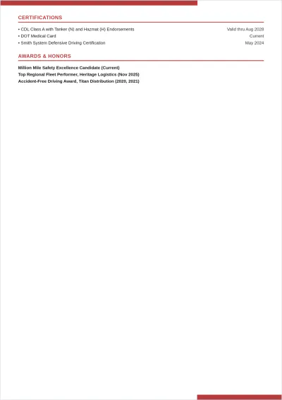 Free Local Truck Driver ATS Resume Template, AI Resume Builder