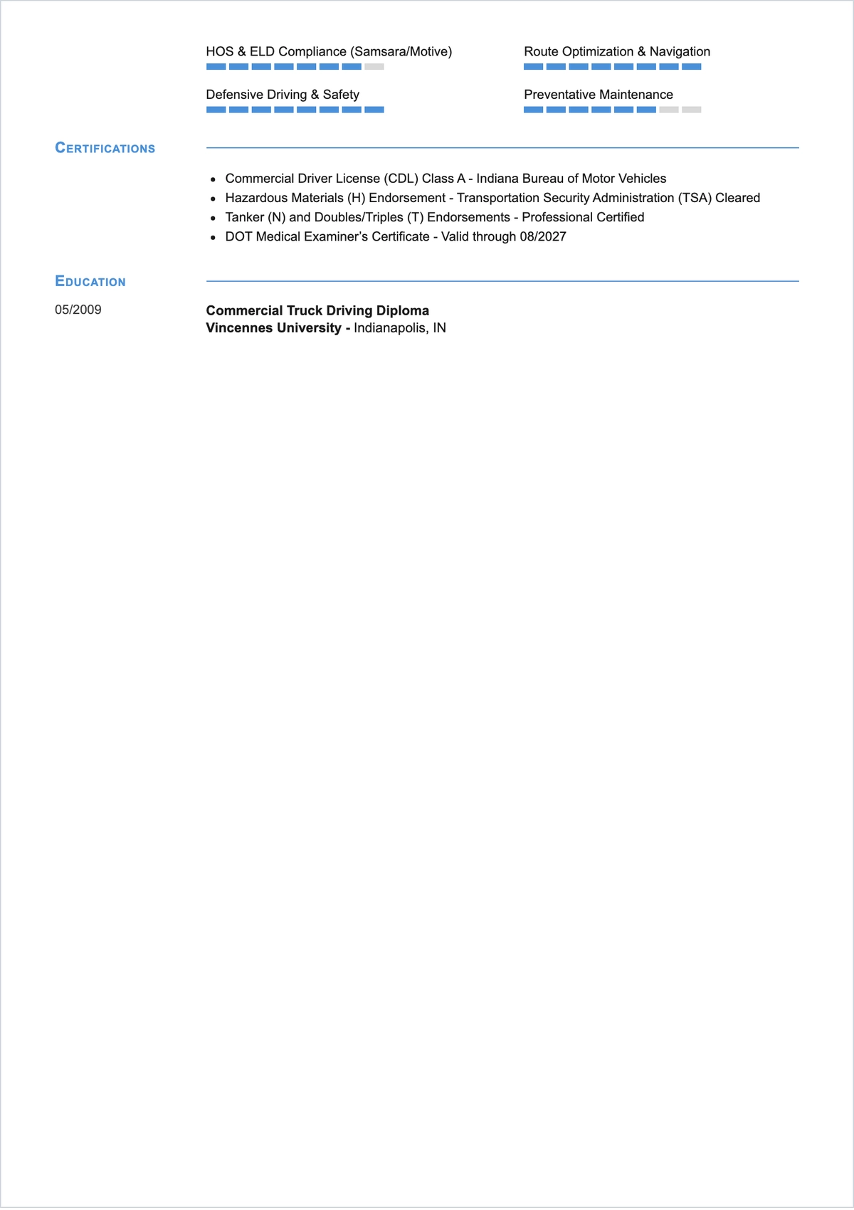 Free Company Truck Driver ATS Resume Template, AI Resume Builder