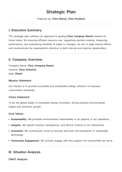 Free Sample Strategic Plan Template to Edit Online