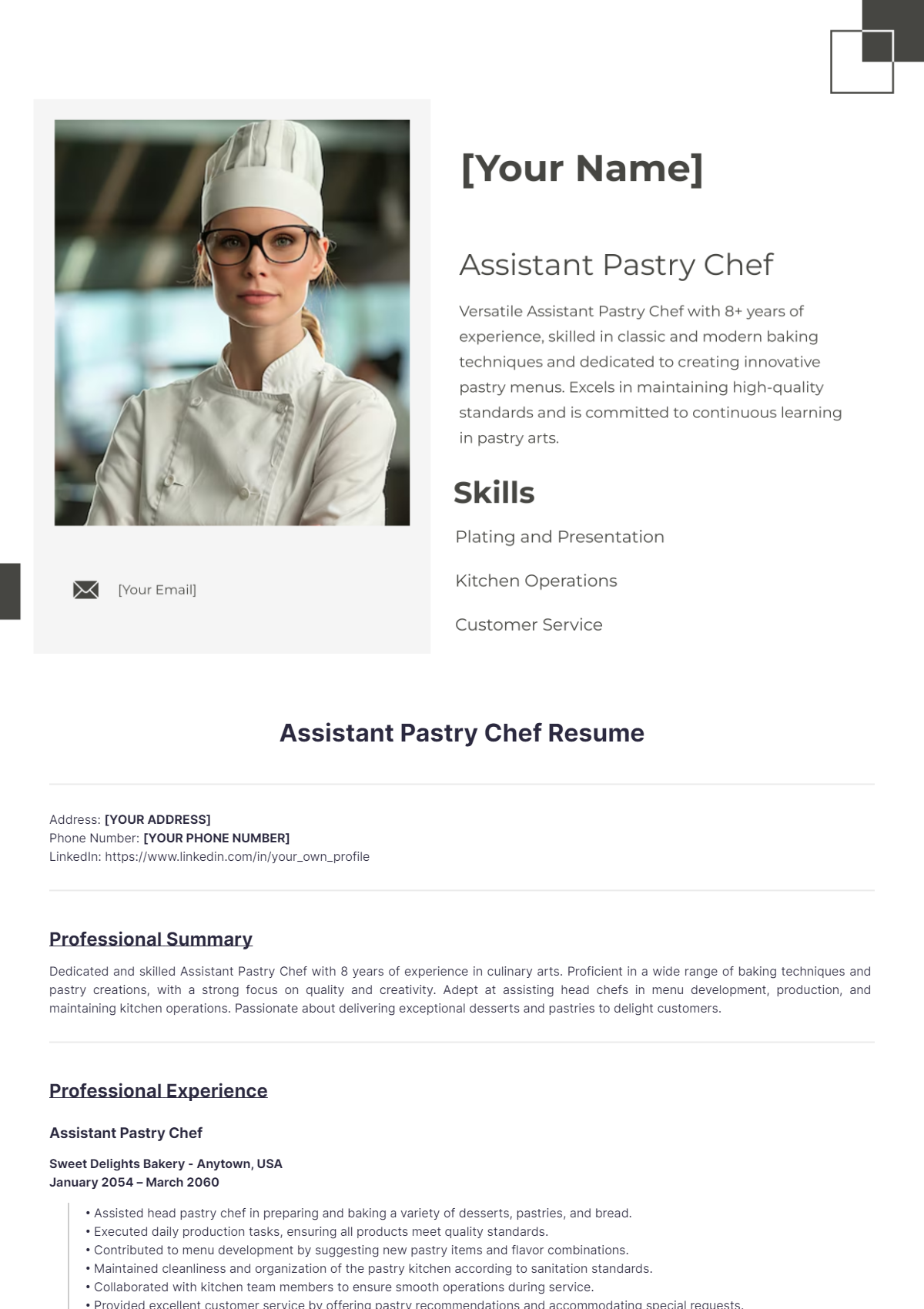 Assistant Pastry Chef Resume - Edit Online & Download Example 