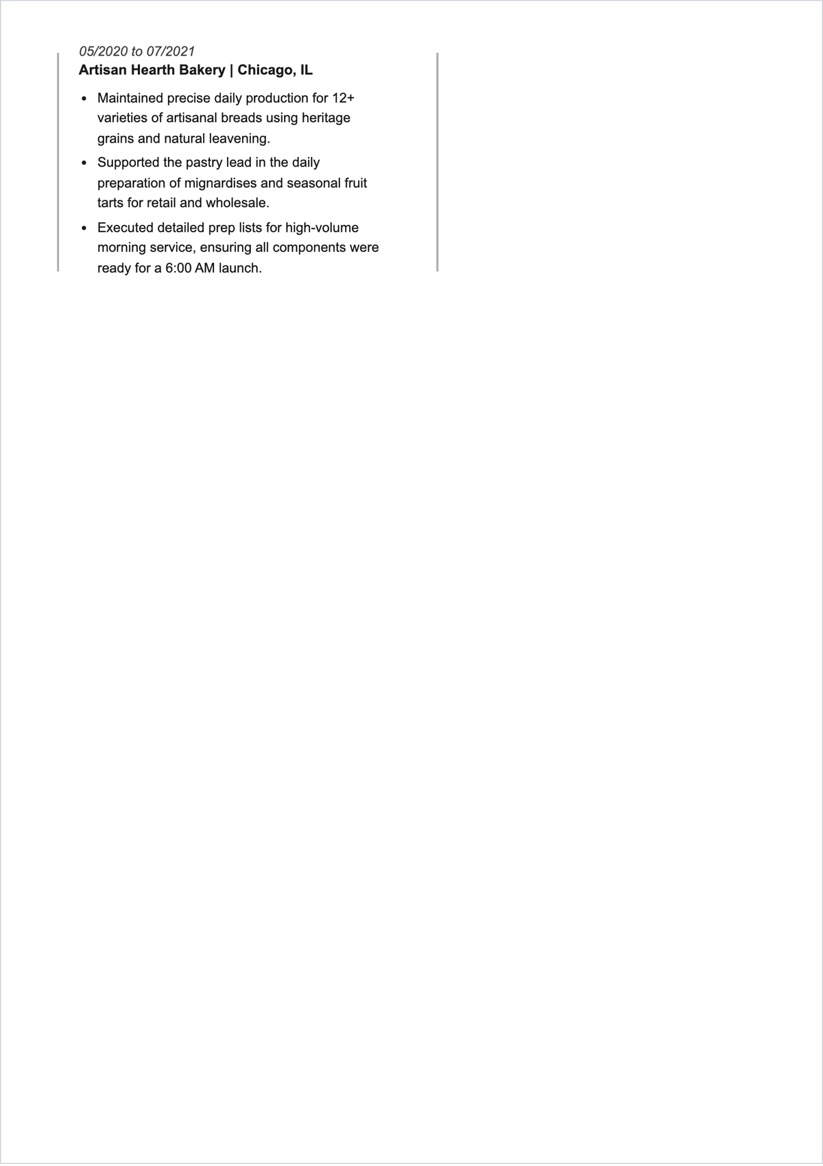 Free Assistant Pastry Chef ATS Resume Template, AI Resume Builder