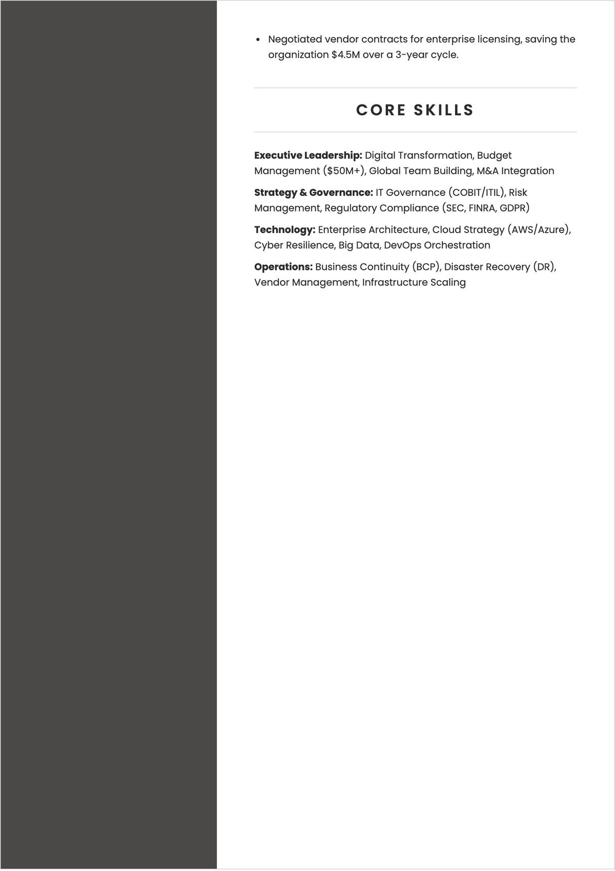Free One Page IT Executive ATS Resume Template, AI Resume Builder