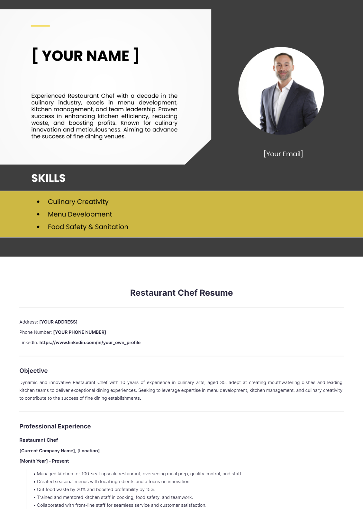 Restaurant Chef Resume - Edit Online & Download