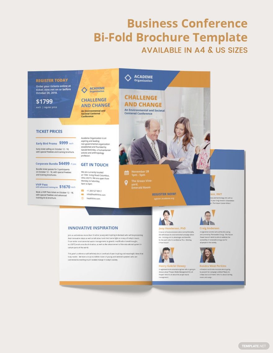 Business Conference Bi-Fold Brochure Template in Word, Google Docs, PSD, Apple Pages, Publisher