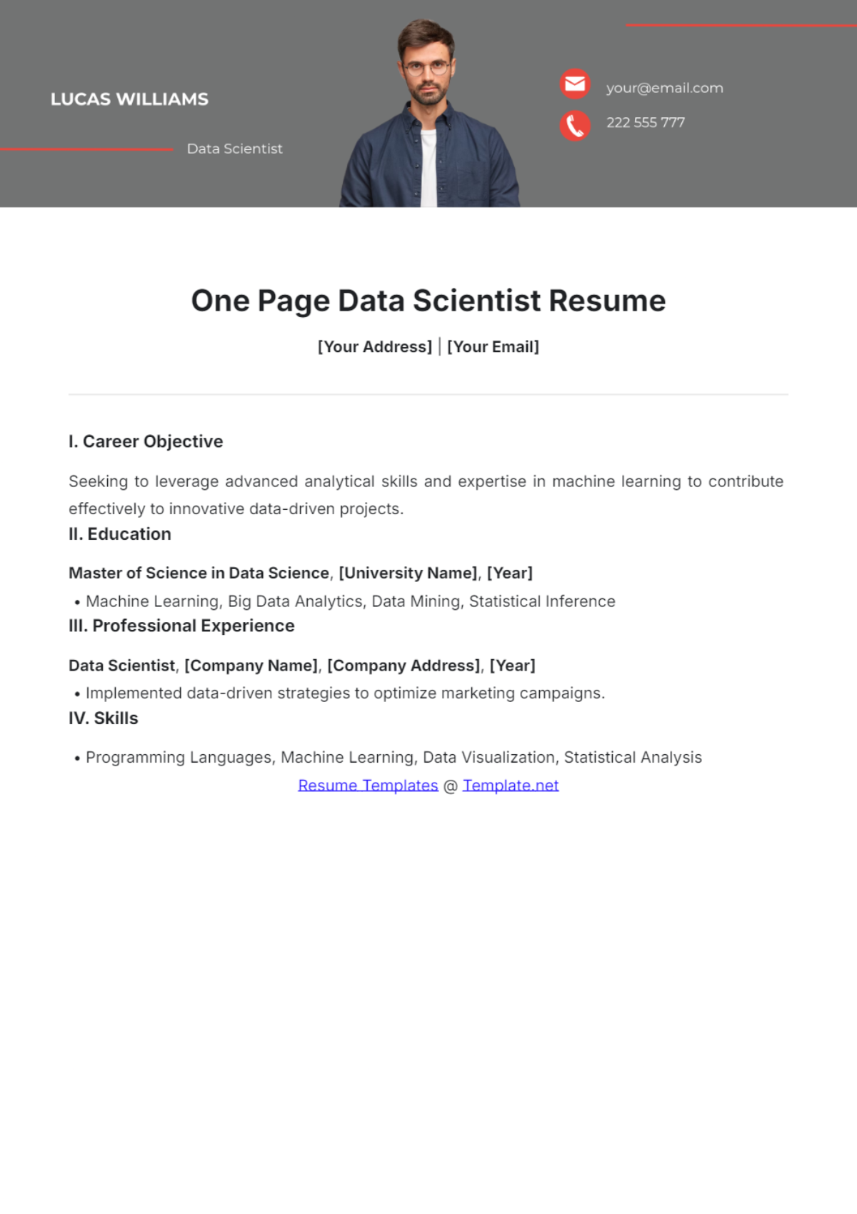 One page Data Scientist Resume - Edit Online & Download