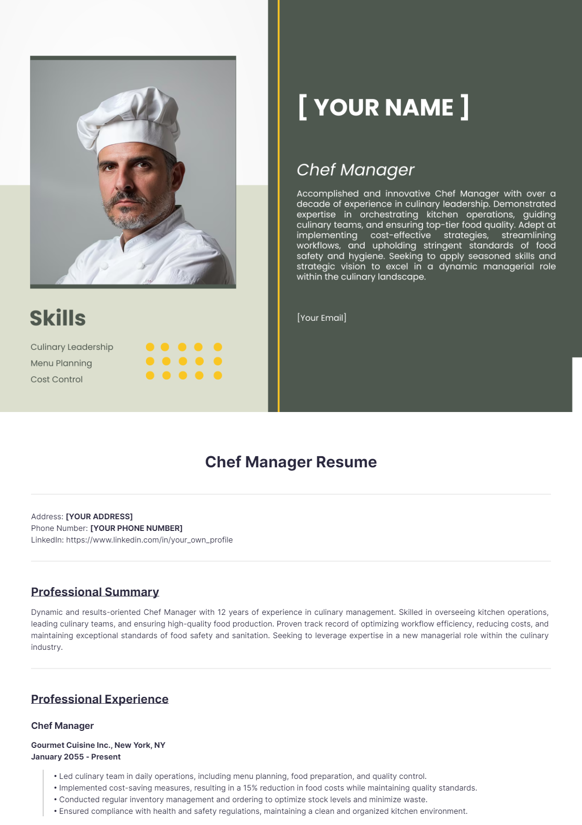 Chef Manager Resume - Edit Online & Download Example | Template.net