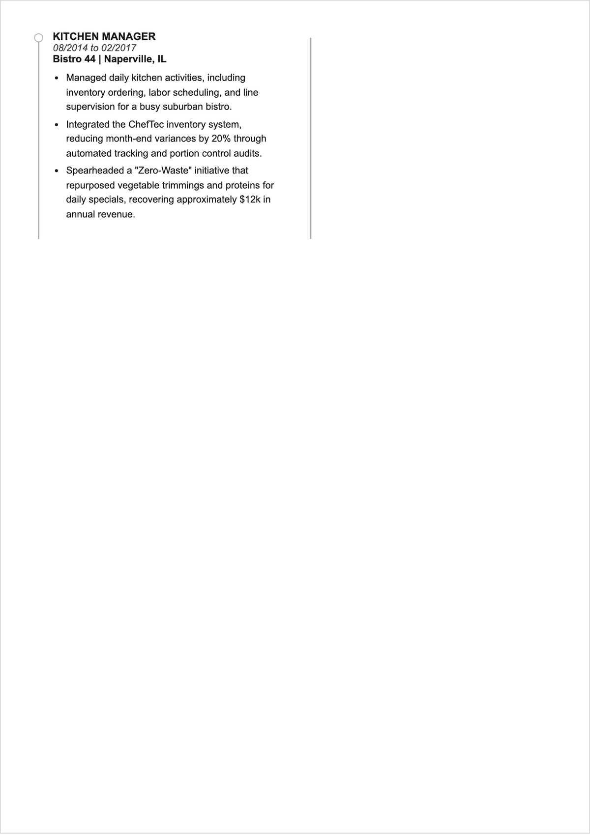 Free Chef Manager Resume to Edit Online
