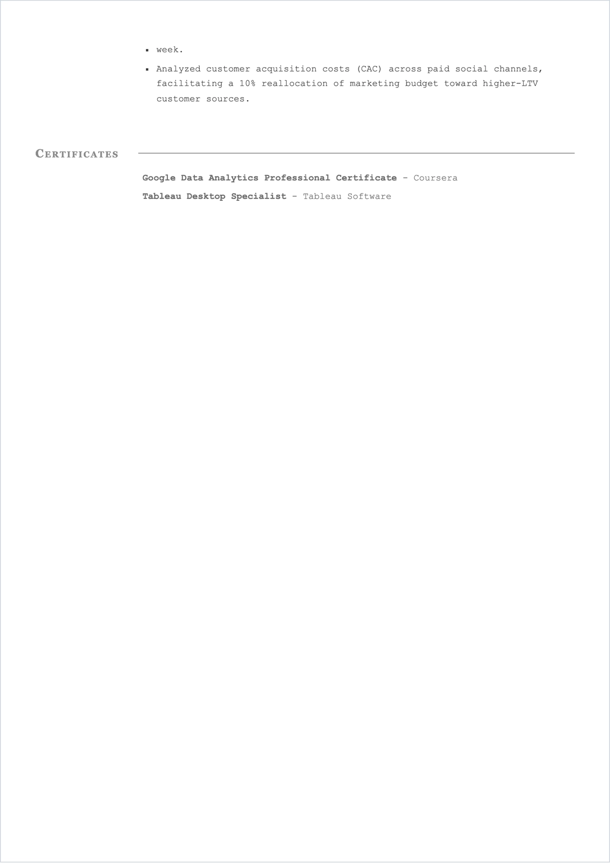 Free One page Data Analyst ATS Resume Template, AI Resume Builder