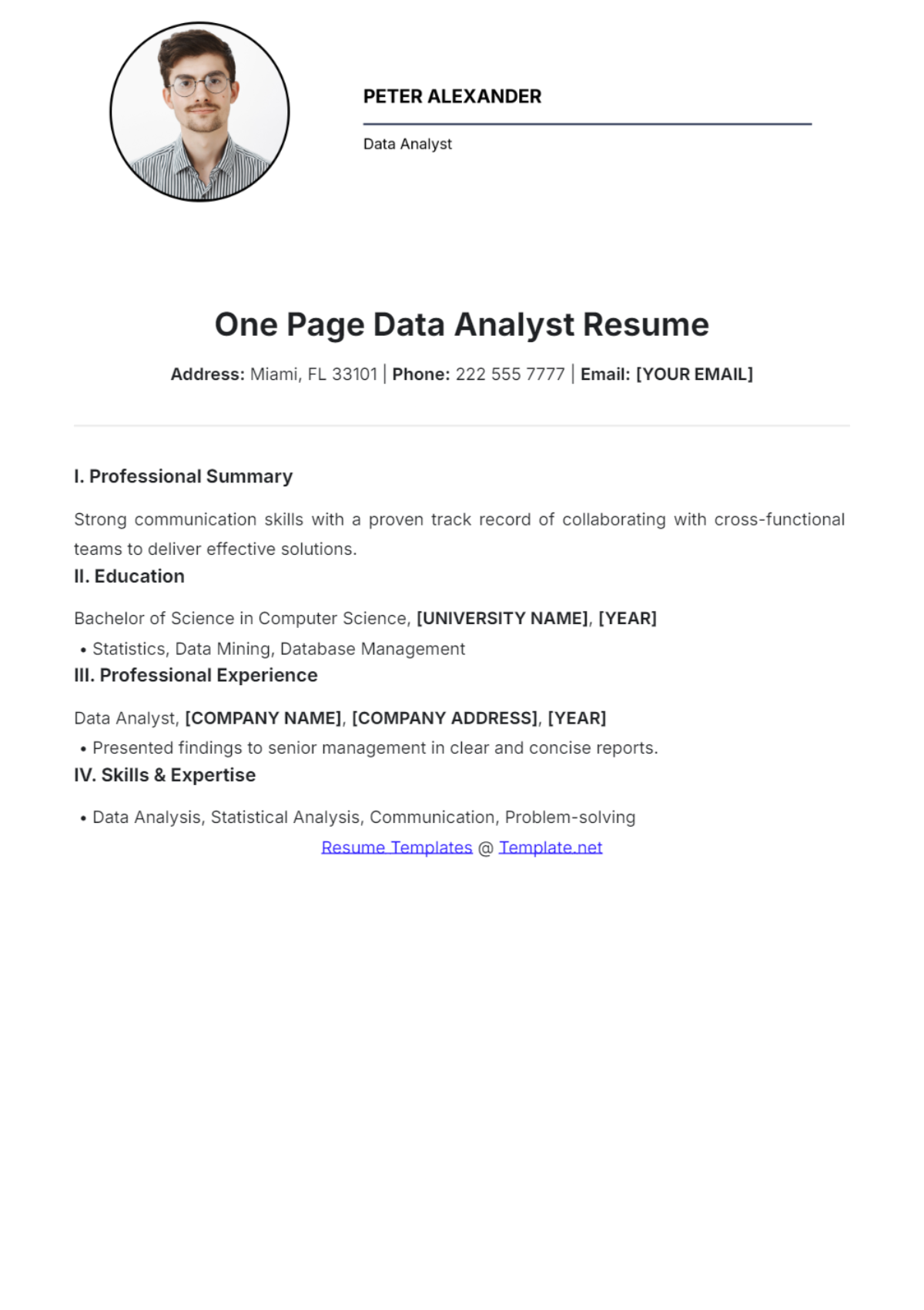 One page Data Analyst Resume - Edit Online & Download