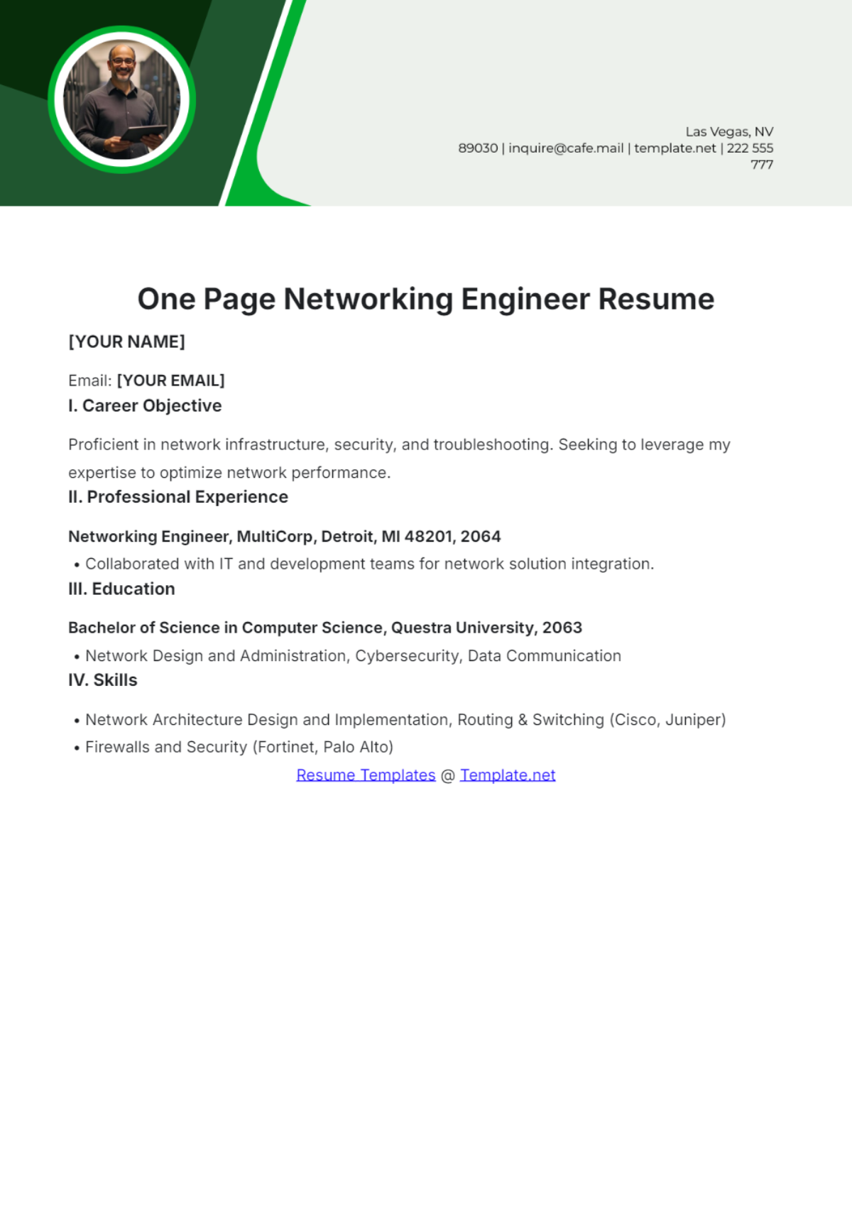 One page Networking Engineer Resume - Edit Online & Download