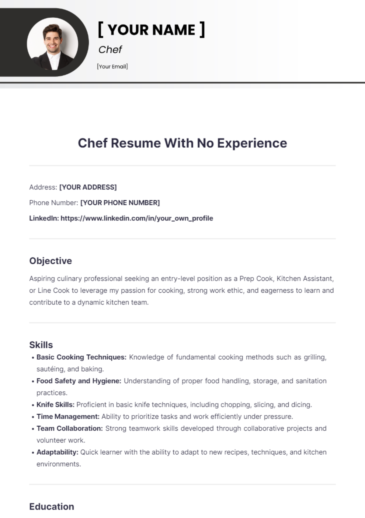 Chef Resume With No Experience - Edit Online & Download