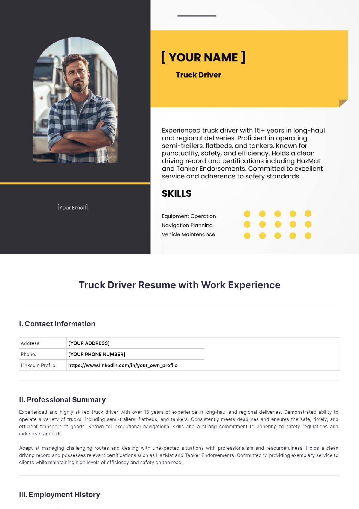 Truck Driver Resume Templates - Edit Online & Download