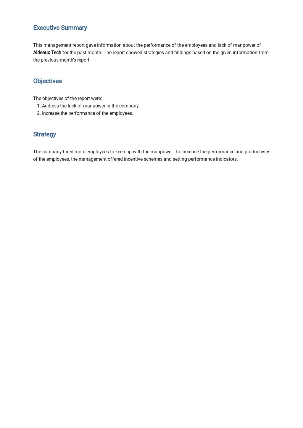 Management Report Template Word
