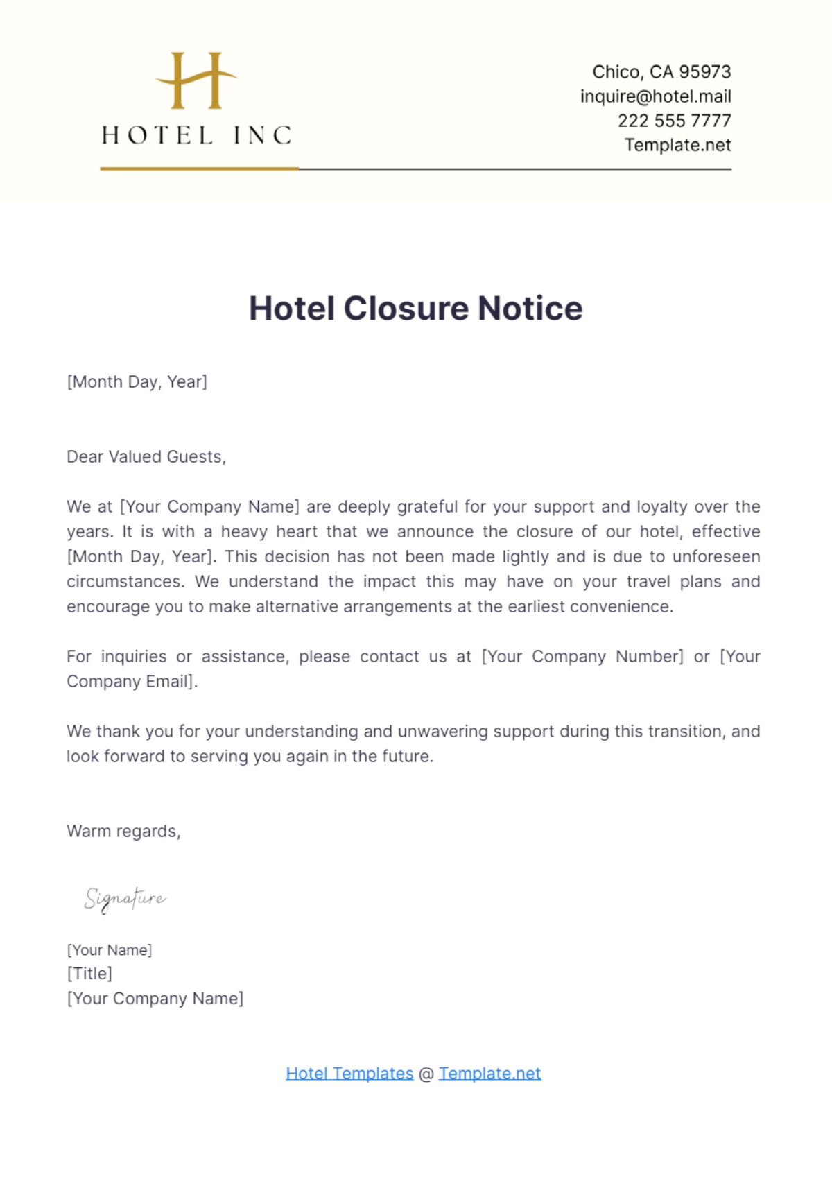 Hotel Closure Notice Template - Edit Online & Download