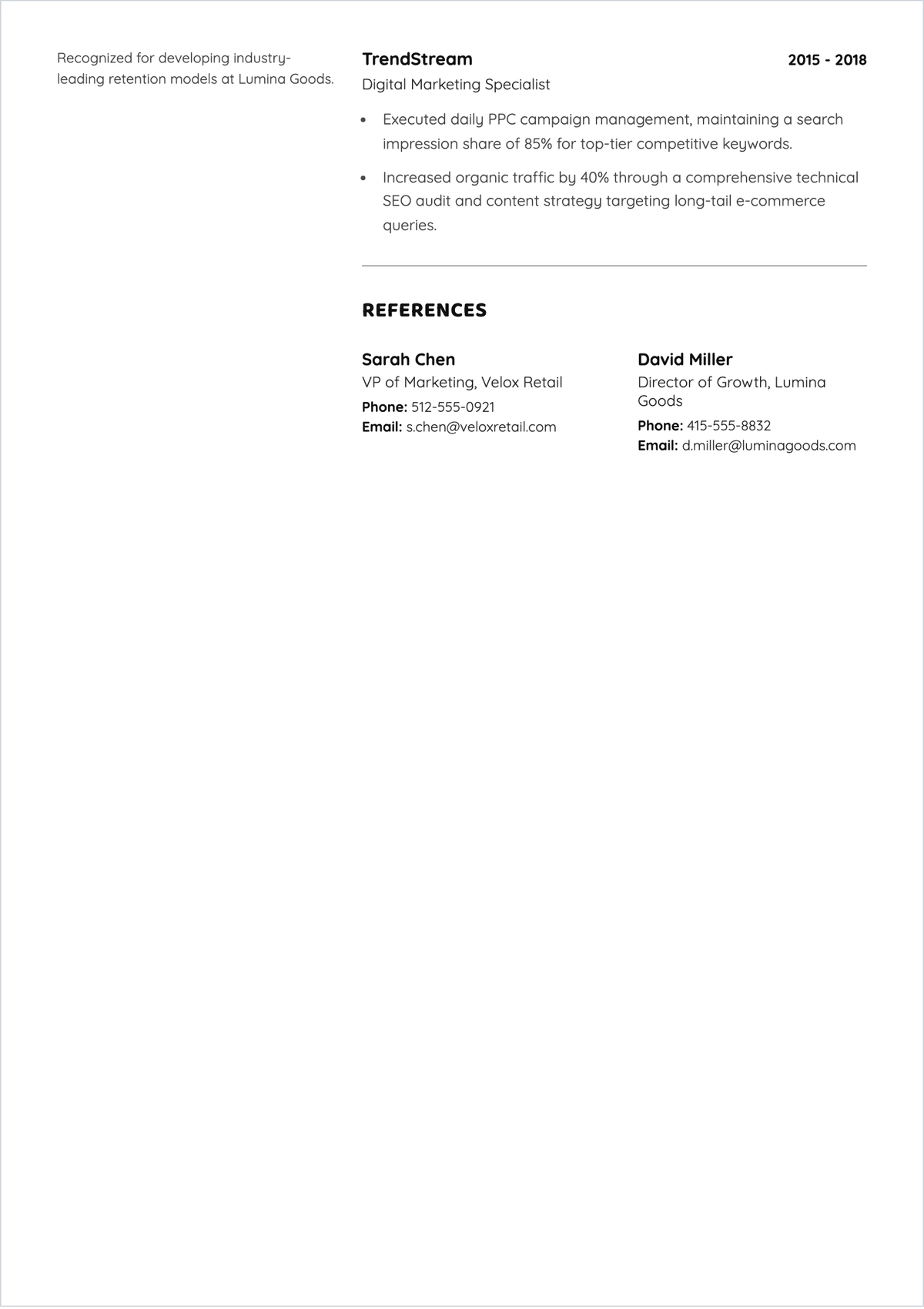 Free One Page ATS Resume For Digital Marketing Manager Template