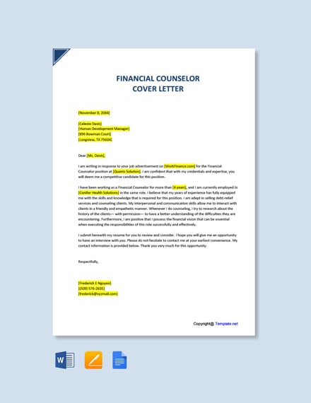 FREE Counselor Cover Letter Template in Microsoft Word (DOC) | Template.net