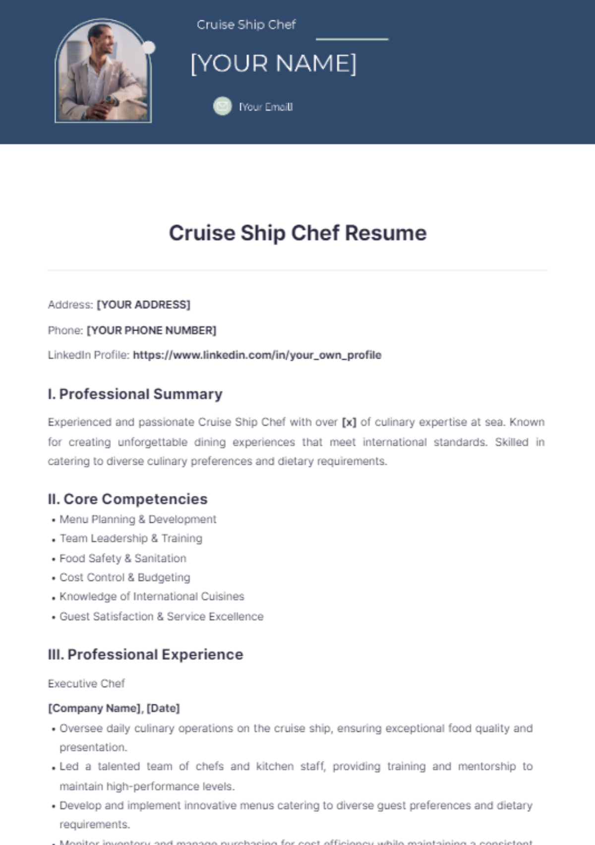 Cruise Ship Chef Resume - Edit Online & Download