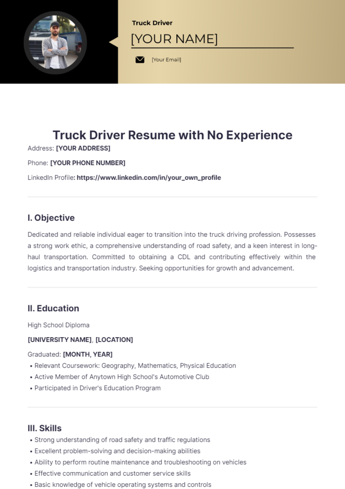 Truck Driver Resume with No Experience - Edit Online & Download