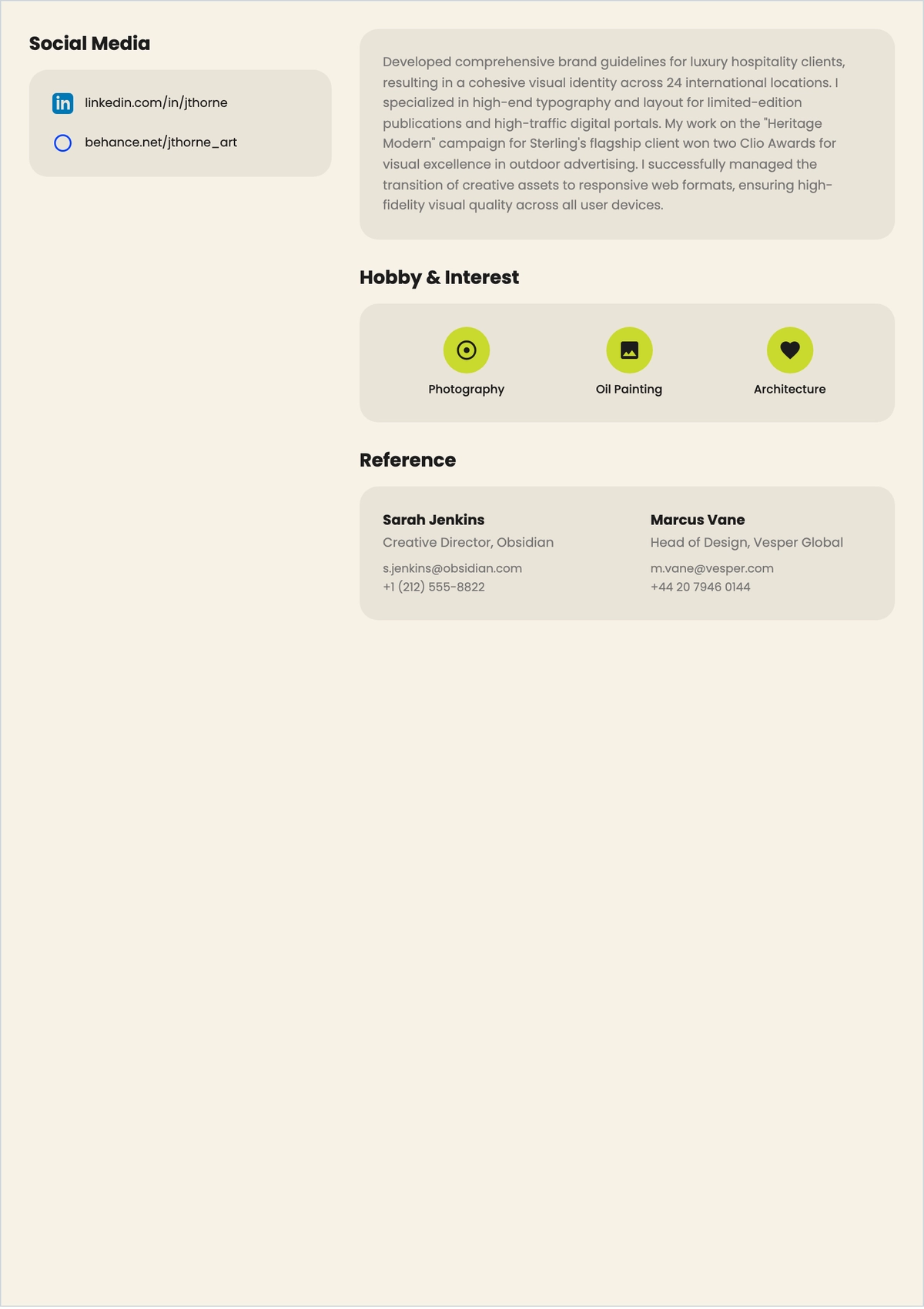 Free One Page ATS Resume For Creative Art Director Template