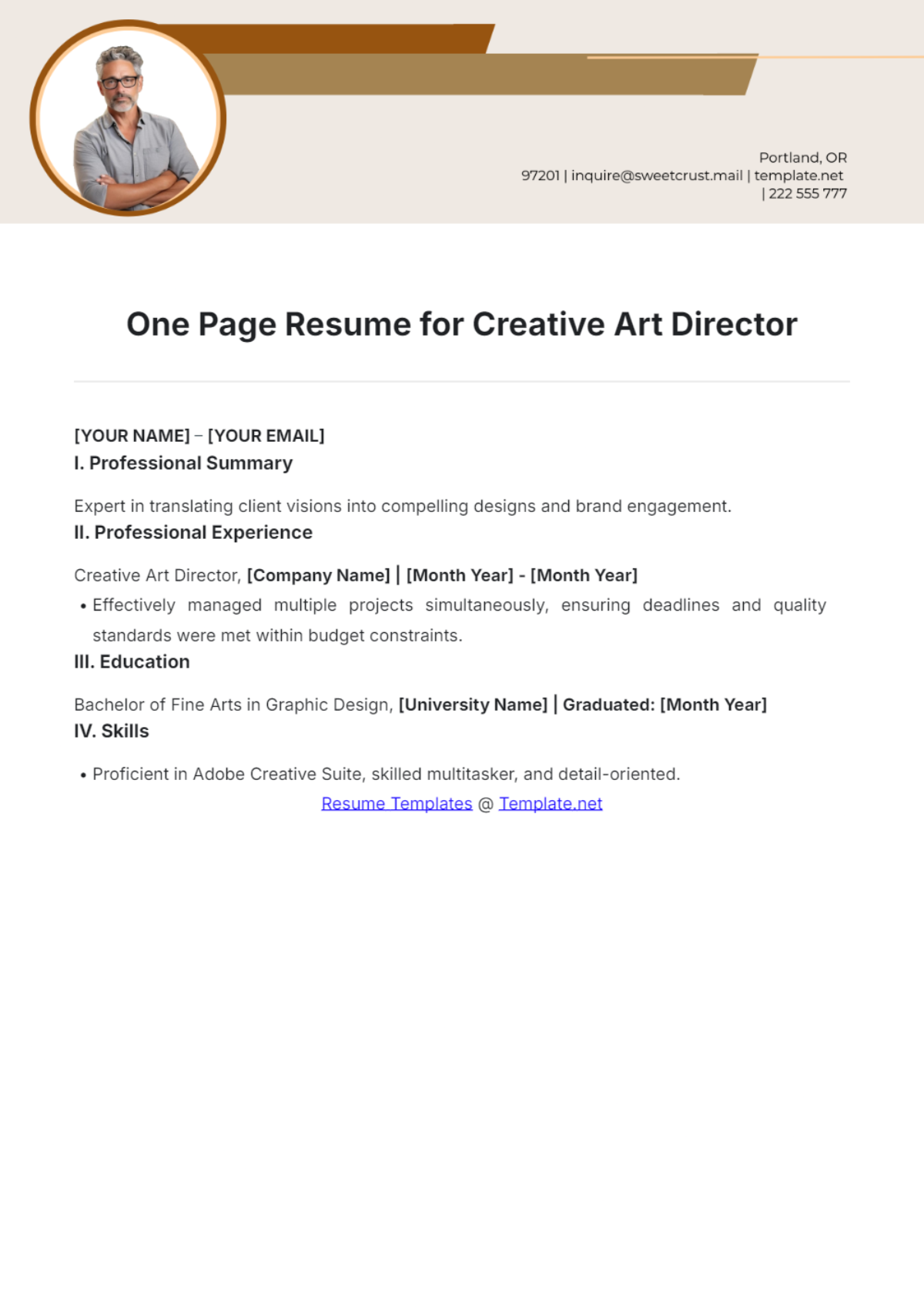 One Page Resume For Creative Art Director - Edit Online & Download