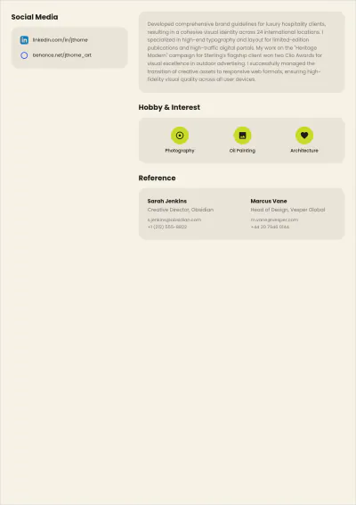 Free One Page ATS Resume For Creative Art Director Template