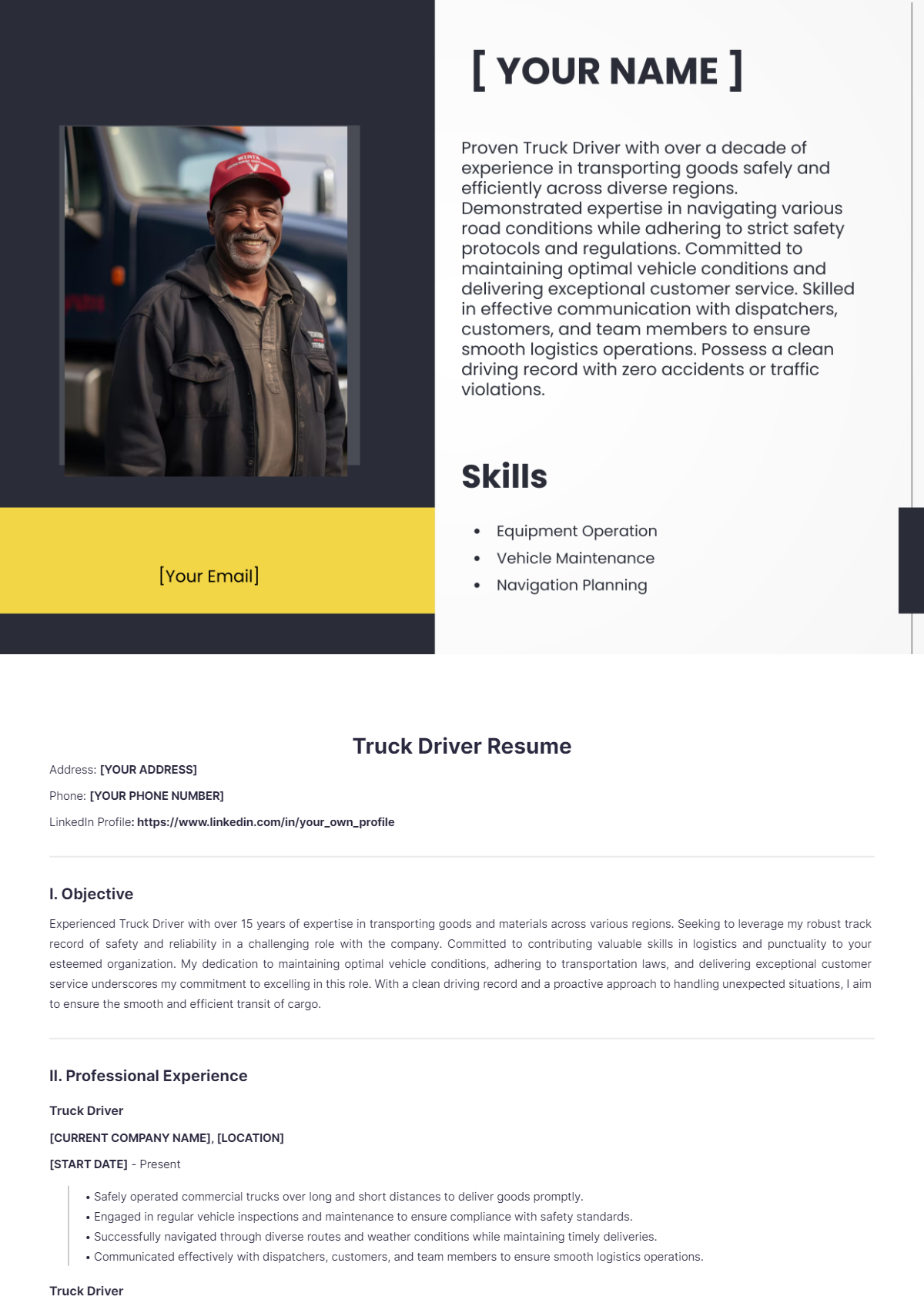 Truck Driver Resume - Edit Online & Download