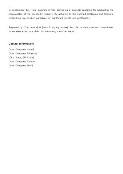 Free Hotel Investment Plan Template to Edit Online
