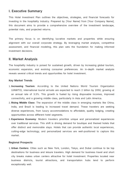 Free Hotel Investment Plan Template to Edit Online