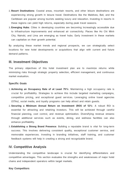 Free Hotel Investment Plan Template to Edit Online