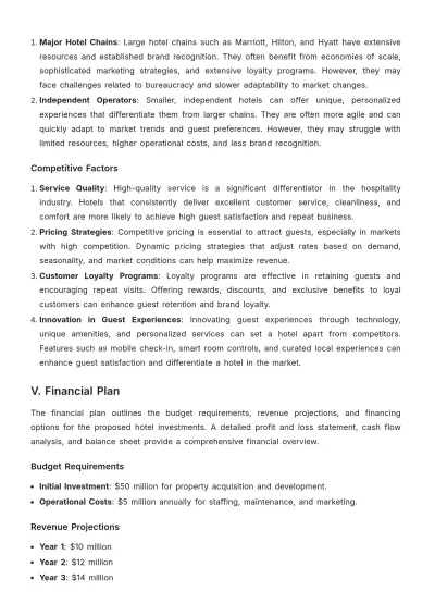 Free Hotel Investment Plan Template to Edit Online